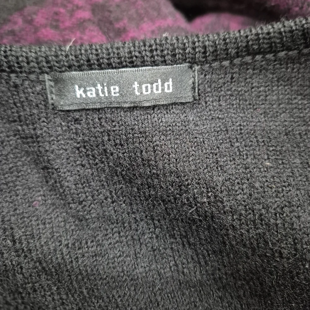 Katie Todd Elegant Black & Magenta Striped Wool-Blend Cardigan Sweater Sz L - Picture 7 of 10